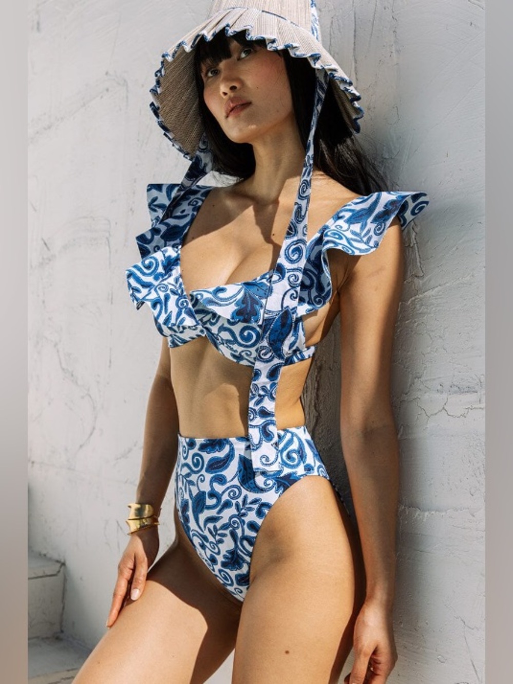 Cleobella Swim Set Kiersey Top and Nita Bottom in Azulejo.